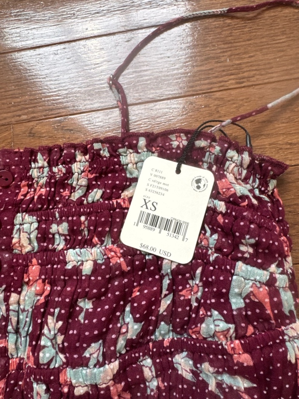 Free People Smocked Floral Tank Top in Burgundy Floral - Picture 5 of 10